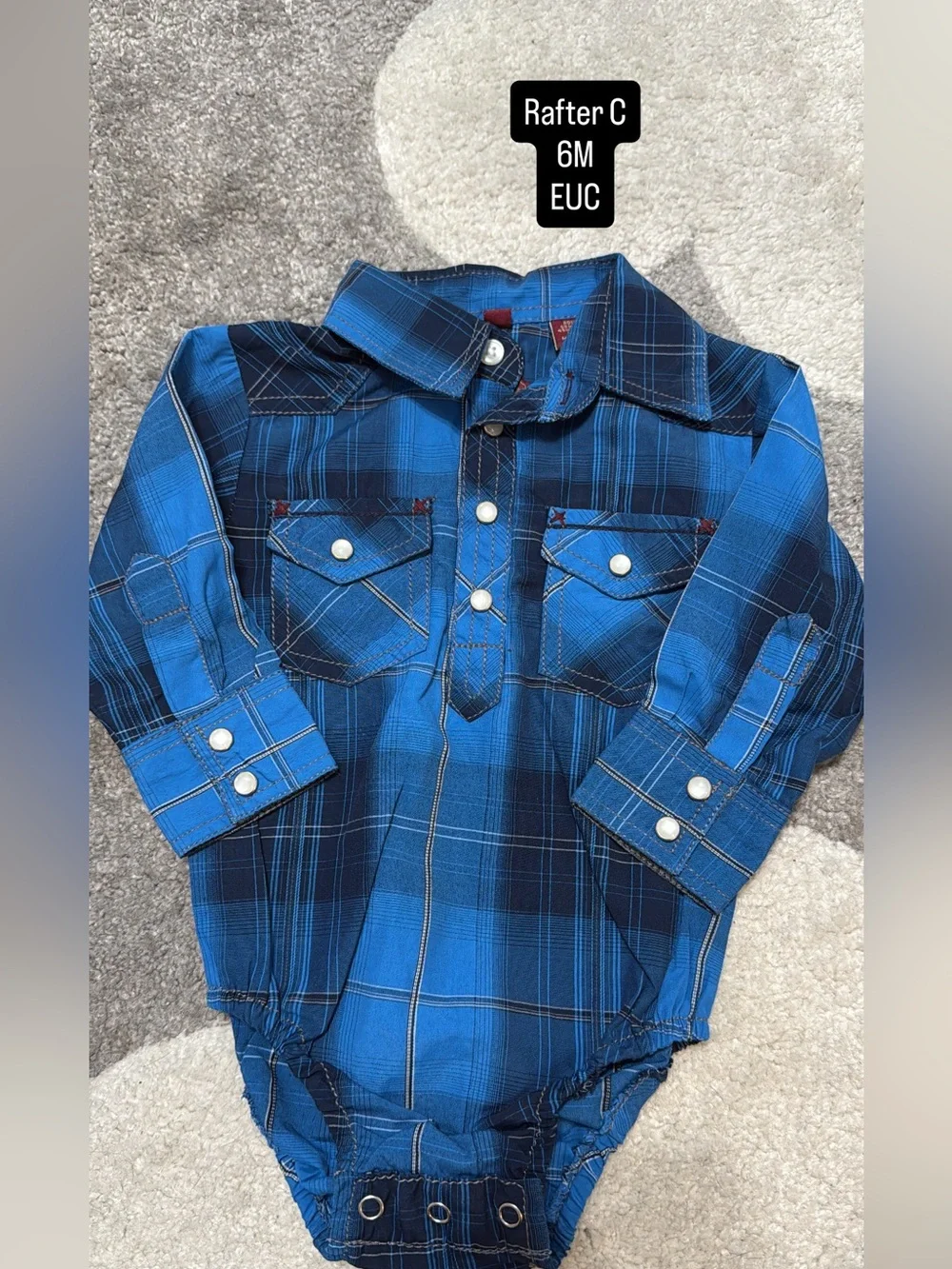 Rafter C Infant Blue Plaid Button-Front Shirt Bodysuit